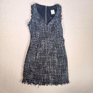 B Darlin Womens Black Blue Tweed Fringe Sleeveless Sheath Dress‎ Size 3/4